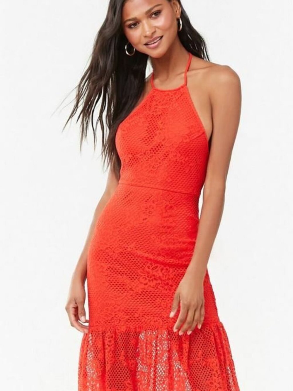 Forever 21 Tomato Lace Halter Dress Small S